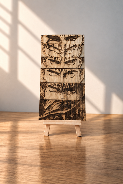 Gravure sur bois berserk – Guts « L’évolution du regard »