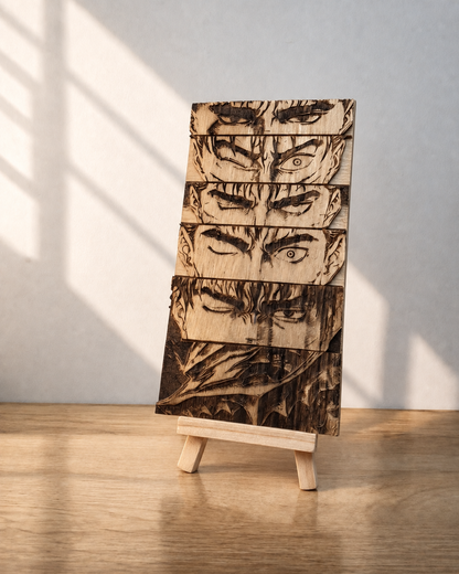 Gravure sur bois berserk – Guts « L’évolution du regard »