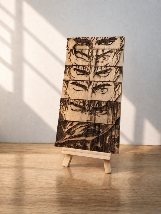 Gravure sur bois berserk – Guts « L’évolution du regard »