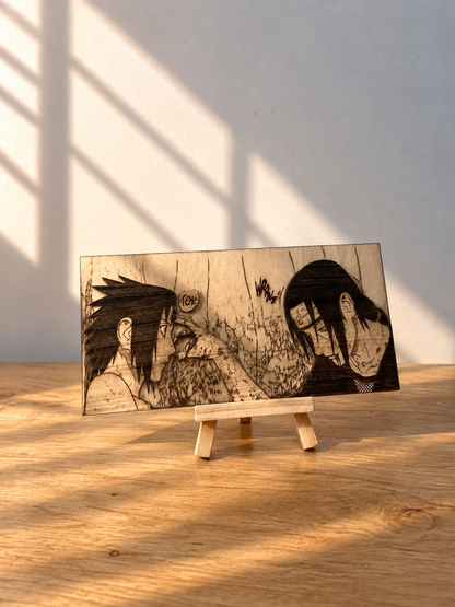 Gravure sur bois en relief : Naruto – Itachi et Sasuke