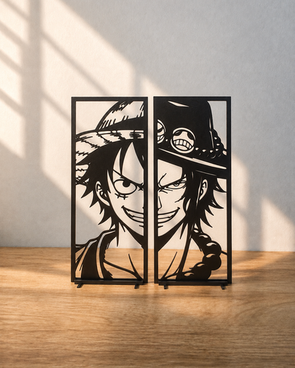 Luffy Ace One Piece Décoration – Cadre Manga 3D – Duo Luffy & Ace – Cadeau Anime – Déco Murale – Fan One Piece