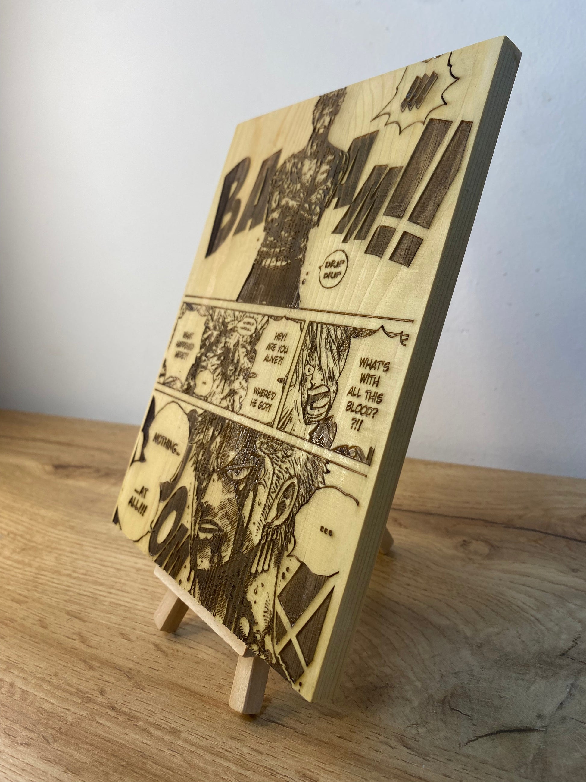 Gravure sur bois One Piece – Zoro « Nothing Happened » | Artisanal – Design Recto/Verso Bois et Traits