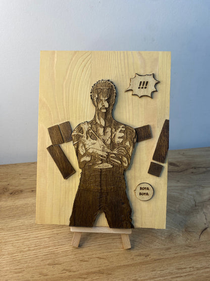 Gravure sur bois One Piece – Zoro « Nothing Happened » | Artisanal – Design Recto/Verso Bois et Traits