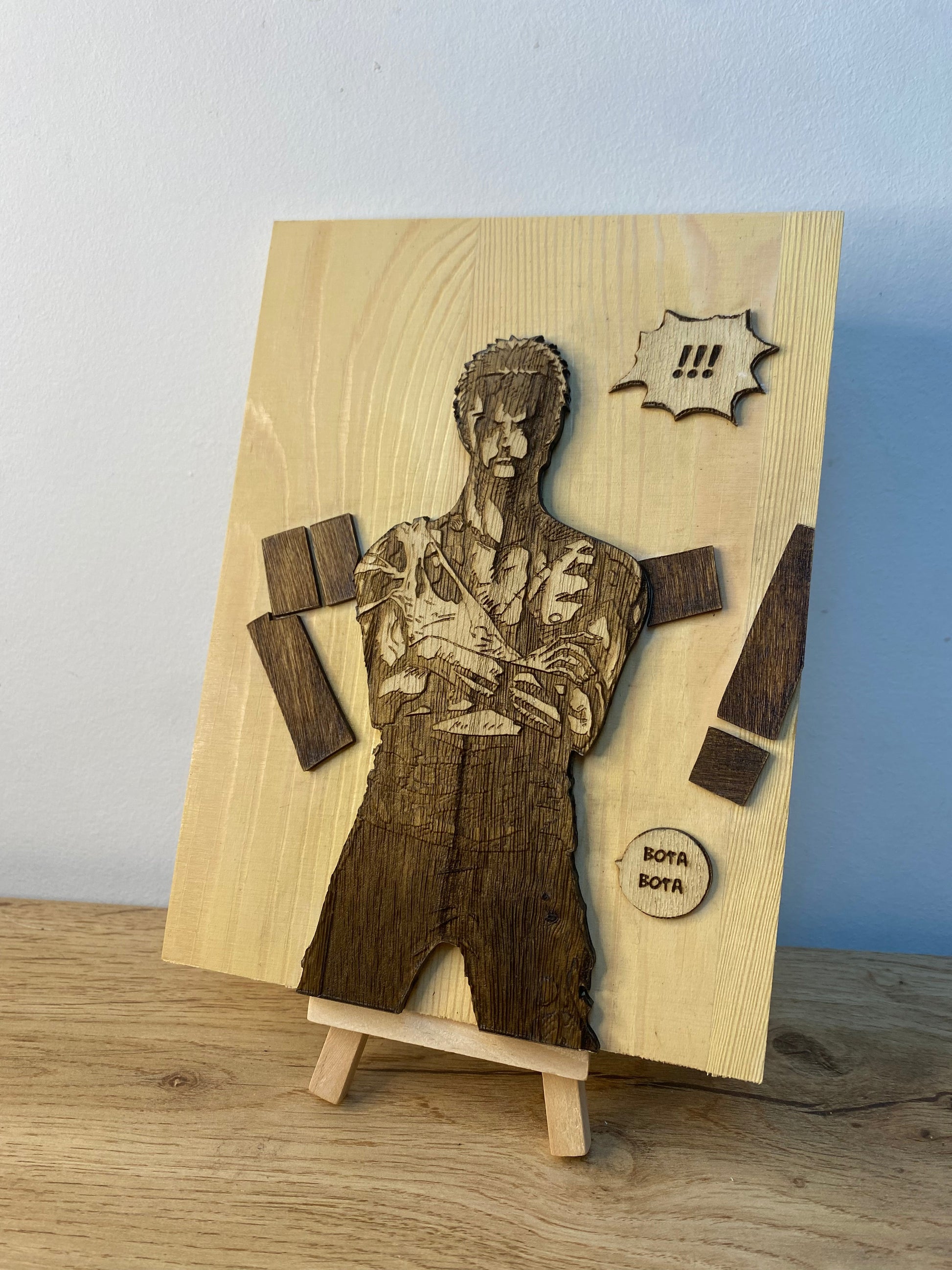 Gravure sur bois One Piece – Zoro « Nothing Happened » | Artisanal – Design Recto/Verso Bois et Traits