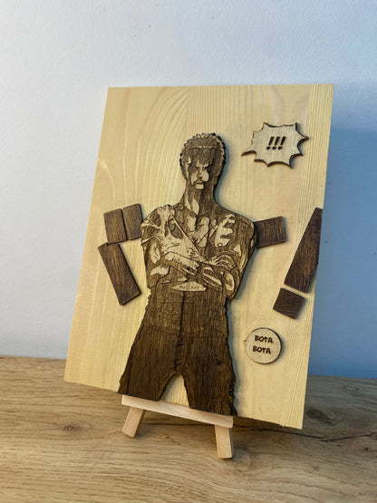 Gravure sur bois One Piece – Zoro « Nothing Happened » | Artisanal – Design Recto/Verso Bois et Traits