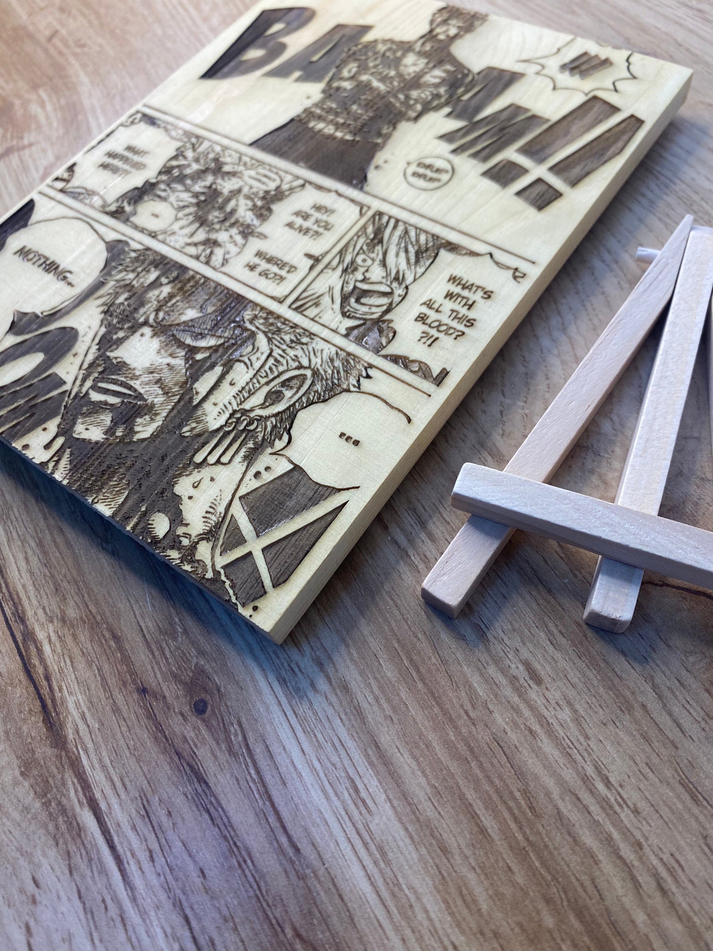 Gravure sur bois One Piece – Zoro « Nothing Happened » | Artisanal – Design Recto/Verso Bois et Traits