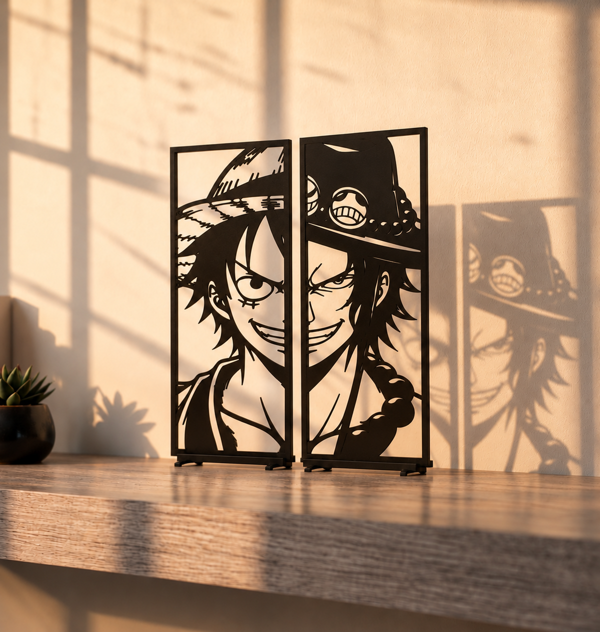 Luffy Ace One Piece Décoration – Cadre Manga 3D – Duo Luffy & Ace – Cadeau Anime – Déco Murale – Fan One Piece