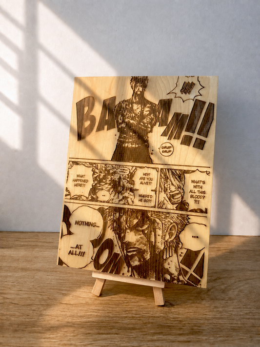 Gravure sur bois One Piece – Zoro « Nothing Happened » | Artisanal – Recto/Verso