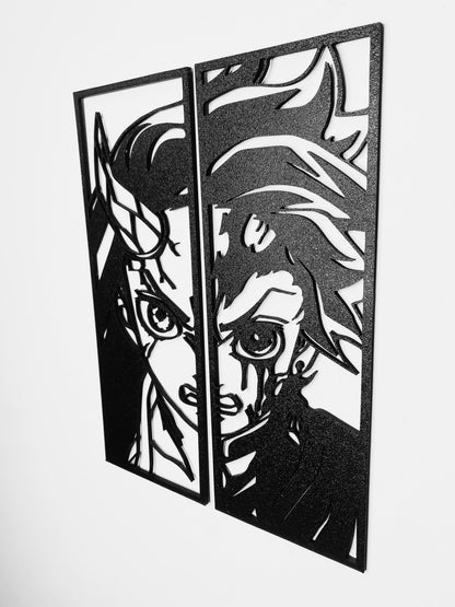 Duo de décorations Nezuko et Tanjiro Kamado (Demon Slayer) Bois et Traits