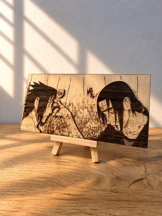 Gravure sur bois en relief : Naruto – Itachi et Sasuke